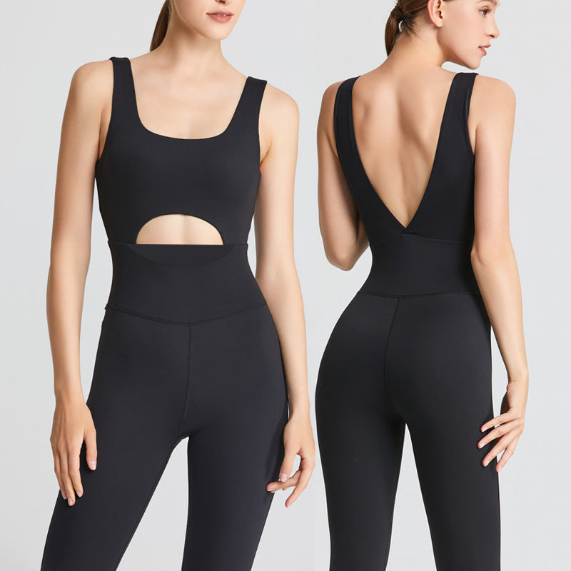 Sexy Hollow-Out Back Yoga Jumpsuit – Tight-Fit Fitness & Dance Pilates Bodysuit