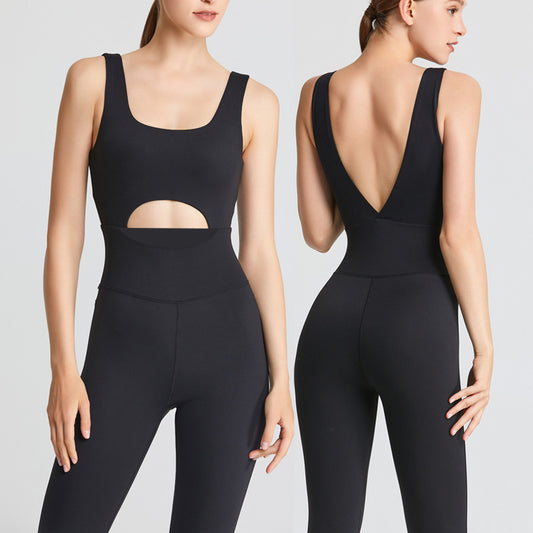 Sexy Hollow-Out Back Yoga Jumpsuit – Tight-Fit Fitness & Dance Pilates Bodysuit