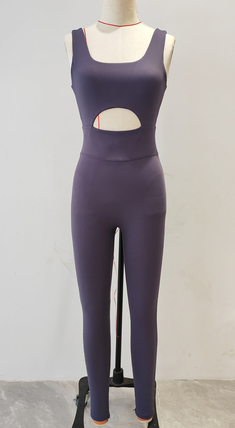 Sexy Hollow-Out Back Yoga Jumpsuit – Tight-Fit Fitness & Dance Pilates Bodysuit