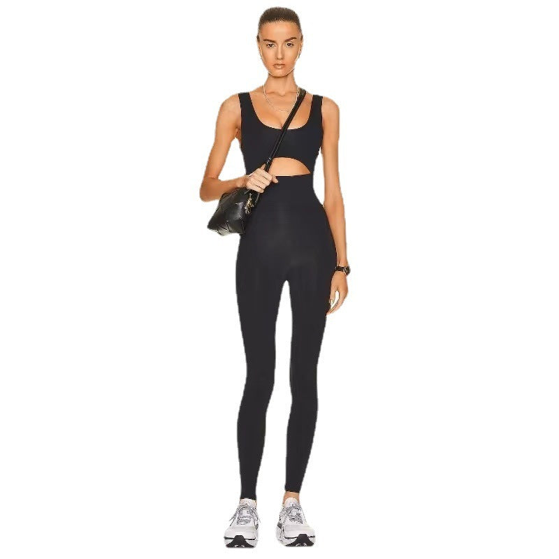 Sexy Hollow-Out Back Yoga Jumpsuit – Tight-Fit Fitness & Dance Pilates Bodysuit