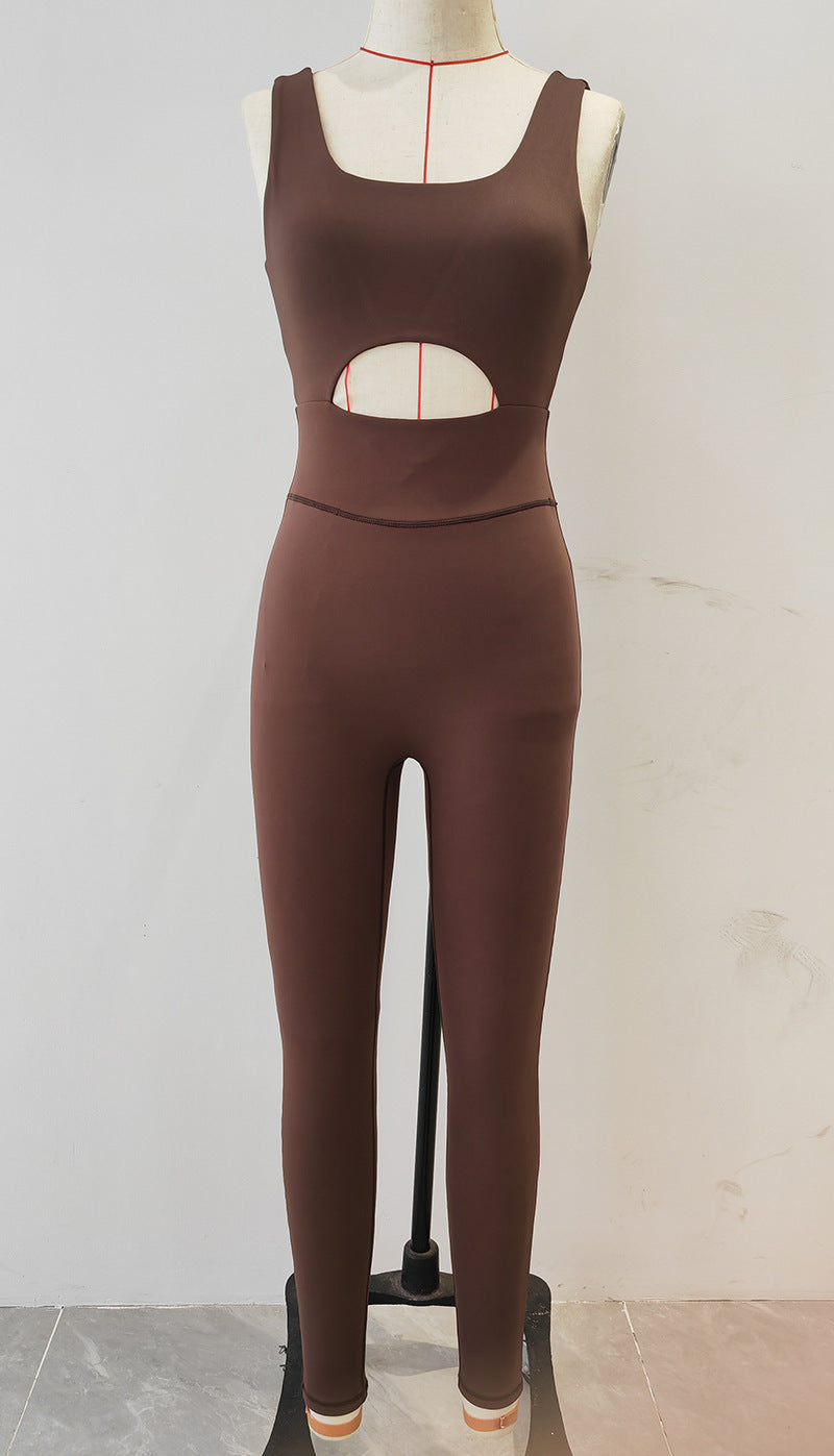 Sexy Hollow-Out Back Yoga Jumpsuit – Tight-Fit Fitness & Dance Pilates Bodysuit