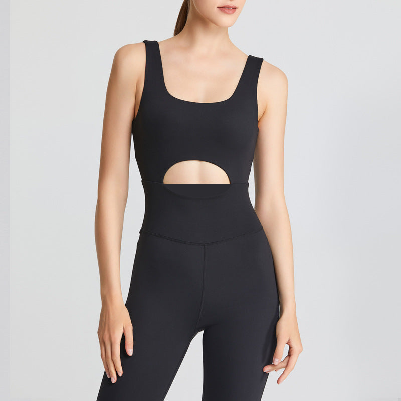 Sexy Hollow-Out Back Yoga Jumpsuit – Tight-Fit Fitness & Dance Pilates Bodysuit