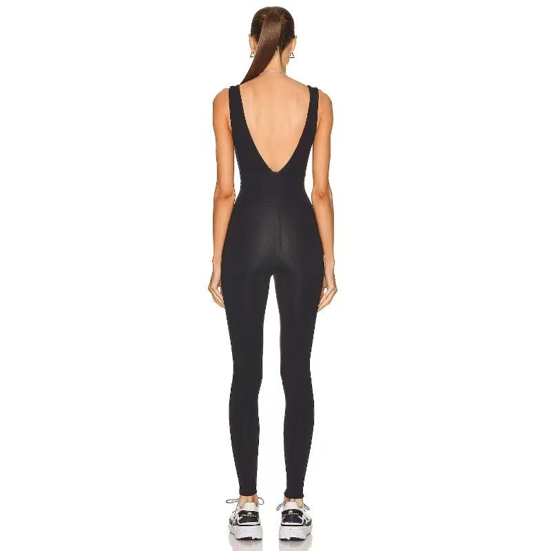 Sexy Hollow-Out Back Yoga Jumpsuit – Tight-Fit Fitness & Dance Pilates Bodysuit